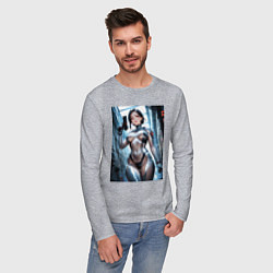 Лонгслив хлопковый мужской Девушка-наемница, цвет: меланж — фото 2