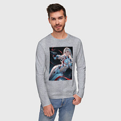 Лонгслив хлопковый мужской Девушка-наемница, цвет: меланж — фото 2