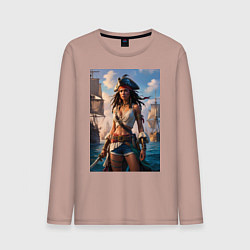 Мужской лонгслив Пиратка на фона флотилии кораблей