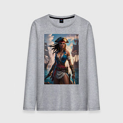 Мужской лонгслив Пиратка на фона флотилии кораблей