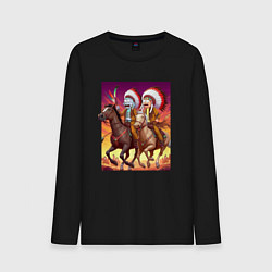 Лонгслив хлопковый мужской Индейцы Рик и Морти скачут на лошадях, цвет: черный
