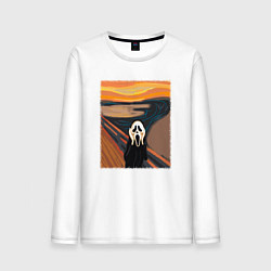 Лонгслив хлопковый мужской Крик картина мунка, цвет: белый