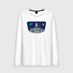 Лонгслив хлопковый мужской Space travel, цвет: белый
