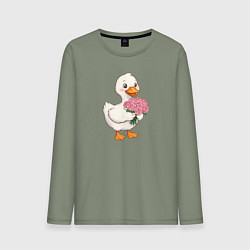 Лонгслив хлопковый мужской Милая уточка с букетом роз, цвет: авокадо