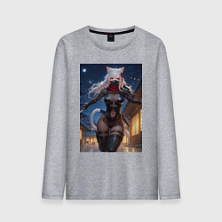 Мужской лонгслив Кошка-ниндзя с ножами бежит в ночи