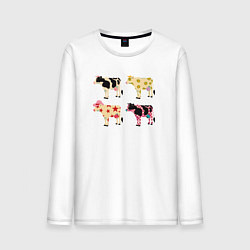 Лонгслив хлопковый мужской Милые коровы поп-арт, цвет: белый
