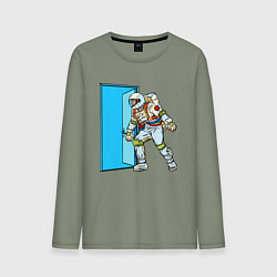 Лонгслив хлопковый мужской Астронавт открывает дверь в неизведанное, цвет: авокадо