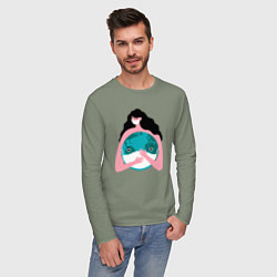 Лонгслив хлопковый мужской Спасти планету от вируса, цвет: авокадо — фото 2