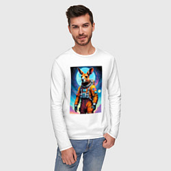 Лонгслив хлопковый мужской Кенгуру бравый космонавт - нейроарт, цвет: белый — фото 2