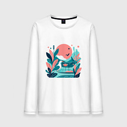 Мужской лонгслив Чайка у воды любуется лотосом