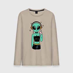 Лонгслив хлопковый мужской Девочка инопланетянин с телефоном, цвет: миндальный