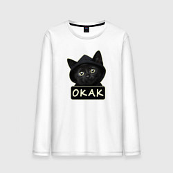 Лонгслив хлопковый мужской Кот в капюшоне, окак, мем, цвет: белый