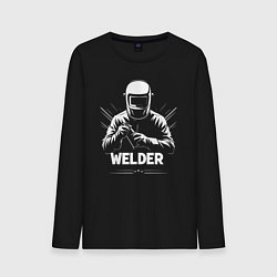 Лонгслив хлопковый мужской Сварщик в маске и перчатках, цвет: черный