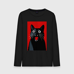 Лонгслив хлопковый мужской Удивленный черный кот, цвет: черный
