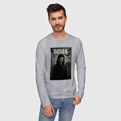 Лонгслив хлопковый мужской Bones с желтыми горящими глазами, цвет: меланж — фото 2