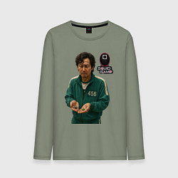 Лонгслив хлопковый мужской Игра в кальмара - игрок 456 с кубиками, цвет: авокадо