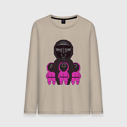 Лонгслив хлопковый мужской Персонажи сериала игра в кальмара, цвет: миндальный