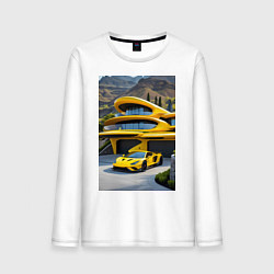 Лонгслив хлопковый мужской Желтый суперкар у дома, цвет: белый