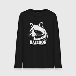 Лонгслив хлопковый мужской Енот с умным взглядом, цвет: черный