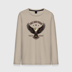 Лонгслив хлопковый мужской Свободный и гордый орёл, цвет: миндальный