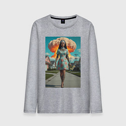 Лонгслив хлопковый мужской Девушка в костюме монашки уходит от взрыва, цвет: меланж