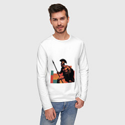 Лонгслив хлопковый мужской Спартанец поп-арт, цвет: белый — фото 2