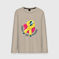 Лонгслив хлопковый мужской Космическое лето, цвет: миндальный