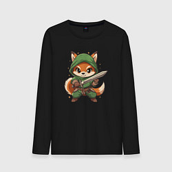Лонгслив хлопковый мужской Лисёнок с мечом, цвет: черный