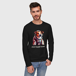 Лонгслив хлопковый мужской Jack Russell Terrier в скафандре, цвет: черный — фото 2