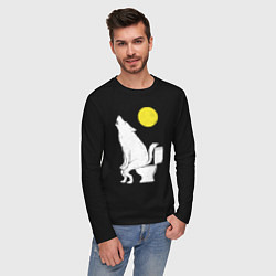Лонгслив хлопковый мужской Срущий волк, цвет: черный — фото 2
