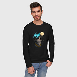 Лонгслив хлопковый мужской Ауф - волк воет на луну, цвет: черный — фото 2