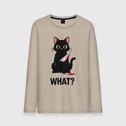 Лонгслив хлопковый мужской Черный котик с ножом, цвет: миндальный