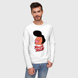 Лонгслив хлопковый мужской Логотип rock n roll мем, цвет: белый — фото 2