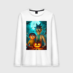 Мужской лонгслив Rick and Morty with pumpkin - halloween night