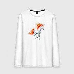 Мужской лонгслив Белая лошадь с огненной гривой