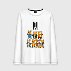 Лонгслив хлопковый мужской BTS группа из корги, цвет: белый