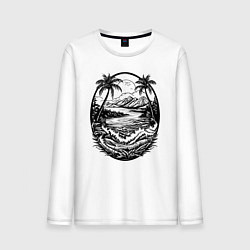 Лонгслив хлопковый мужской Тропический оазис, цвет: белый