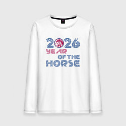 Лонгслив хлопковый мужской 2026 год красной огненной лошади, цвет: белый