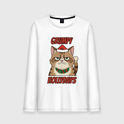 Лонгслив хлопковый мужской Grumpy hollydays, цвет: белый