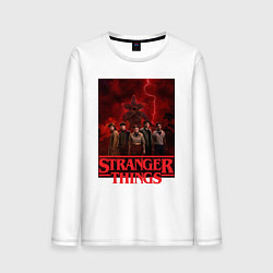 Лонгслив хлопковый мужской Пятеро и демогоргон Загадочные события финал, цвет: белый