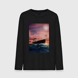Лонгслив хлопковый мужской Титаник в океане, цвет: черный