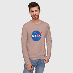 Лонгслив хлопковый мужской NASA: Logo, цвет: пыльно-розовый — фото 2