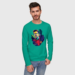 Лонгслив хлопковый мужской Messi Art цвета зеленый — фото 2