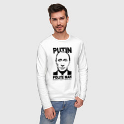 Лонгслив хлопковый мужской Putin Polite Man цвета белый — фото 2