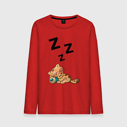 Лонгслив хлопковый мужской Котик спит, цвет: красный