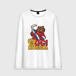 Лонгслив хлопковый мужской Hockey: Go Russia, цвет: белый