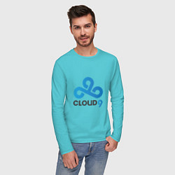 Лонгслив хлопковый мужской Cloud9 цвета бирюзовый — фото 2