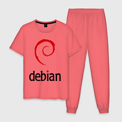 Пижама хлопковая мужская Debian, цвет: коралловый