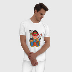 Пижама хлопковая мужская Забавные Индейцы 7, цвет: белый — фото 2