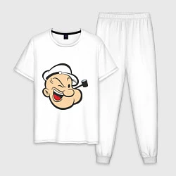 Пижама хлопковая мужская Popeye Face, цвет: белый